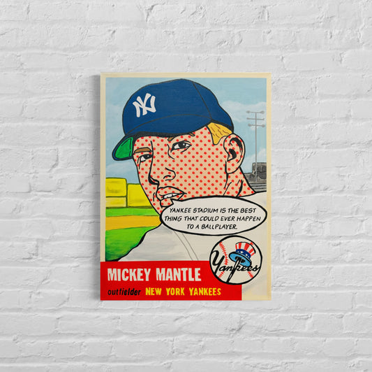 Mickey Mantle 1953 "Talking Cards" Series, 2024. Original 1/1 Art on 18x24x1.25 in Canvas
