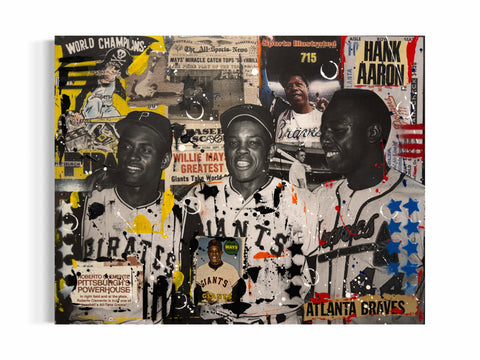 Clemente, Mays, & Aaron Original 1/1 Art on 11x14x.75in Wood Panel