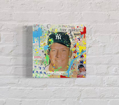 Mickey Mantle, 2022. 1/1 Original Mixed Media on 12X12 Wood Panel