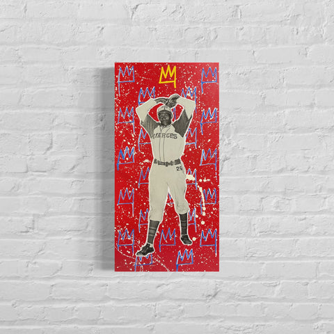Satchel Paige, 2022. Original 1/1 Mixed Media on 12x24x1.5in Canvas