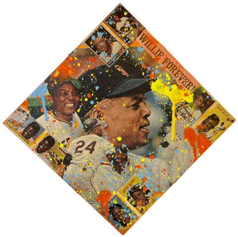 Willie Mays 1/1 Original 12X12 Mixed Media on Wood Panel