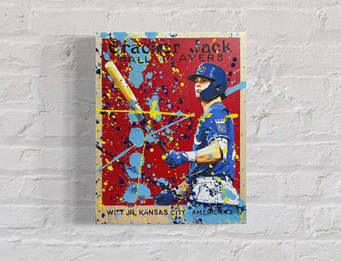 Bobby Witt Jr. Cracker Jack, 2022. 1/1 Original Art on 11x14x1.5in Wood Panel