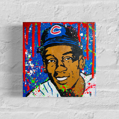 Ernie Banks Original 1/1 Mini Art on 8x8x1.25in Canvas