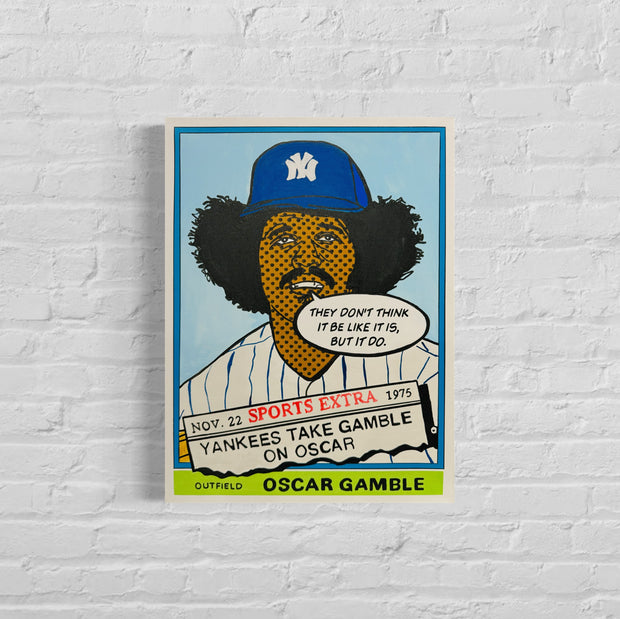 Oscar Gamble 1976 "Talking Cards" Series, 2024. Original 1/1 art on 18x24.1.5in canvas.