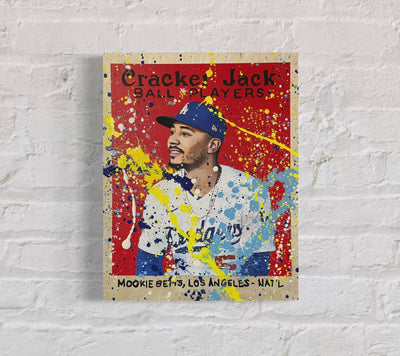 Mookie Betts Cracker Jack, 2022. 1/1 Original Mixed Media on 11X14 Wood Panel