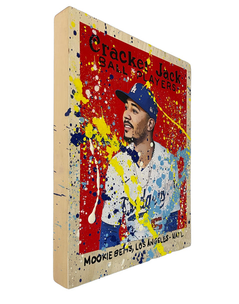 Mookie Betts Cracker Jack, 2022. 1/1 Original Mixed Media on 11X14 Wood Panel