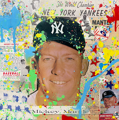 Mickey Mantle, 2022. 1/1 Original Mixed Media on 12X12 Wood Panel