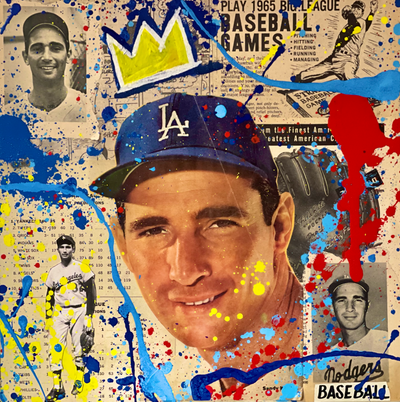 Sandy Koufax, 2022. 1/1 Original Mixed Media on 12X12 Wood Panel.