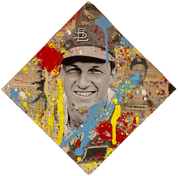 Stan Musial, 2022. 1/1 Original Mixed Media on 12X12 Wood Panel.