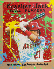 Mike Trout Cracker Jack, 2022. 1/1 Original Mixed Media on 11X14 Wood Panel