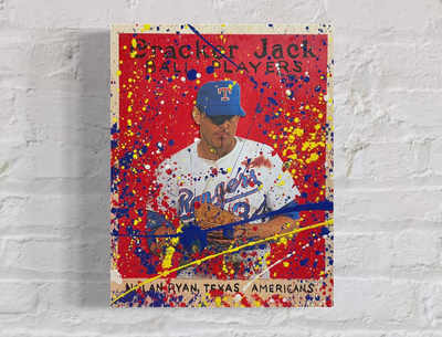 Nolan Ryan Cracker Jack 2022. 1/1 Original Art on 11x14x1.5 Wood Panel