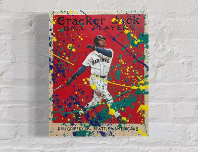 Ken Griffey Jr. Cracker Jack 2022. 1/1 Original Art on 11x14x1.5 Wood Panel