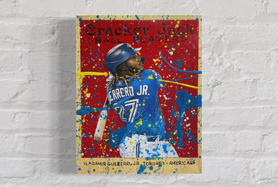 Vladamir Guerrero Jr. Cracker Jack, 2022. 1/1 Original Art on 11x14x1.5in Canvas