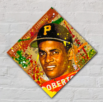 Roberto Clemente RC, 2022. 1/1 Original Art on 12x12x1.5in Wood Panel