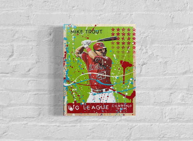 Mike Trout Goudey, 2022. 1/1 Original Mixed Media on 11X14 Wood Panel