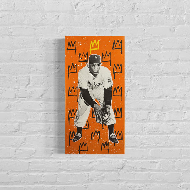 Willie Mays: King Series, 2022. Original 1/1 Mixed Media on 12x24x1.5in Canvas
