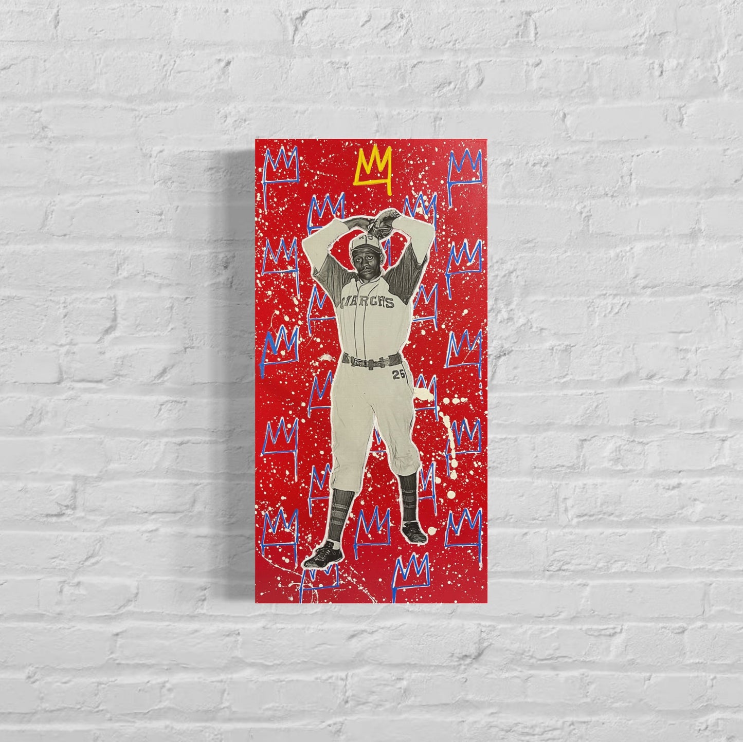 Satchel Paige, 2022. Original 1/1 Mixed Media on 12x24x1.5in Canvas