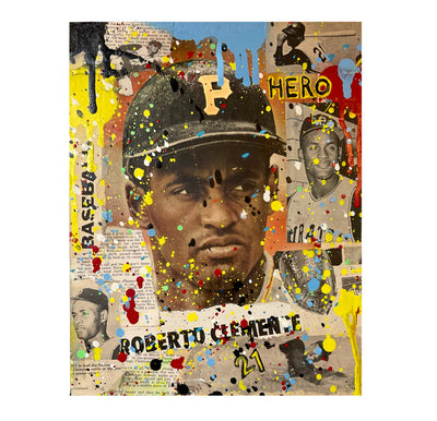 Roberto Clemente 1/1 Original 11X14 Mixed Media on Wood Panel