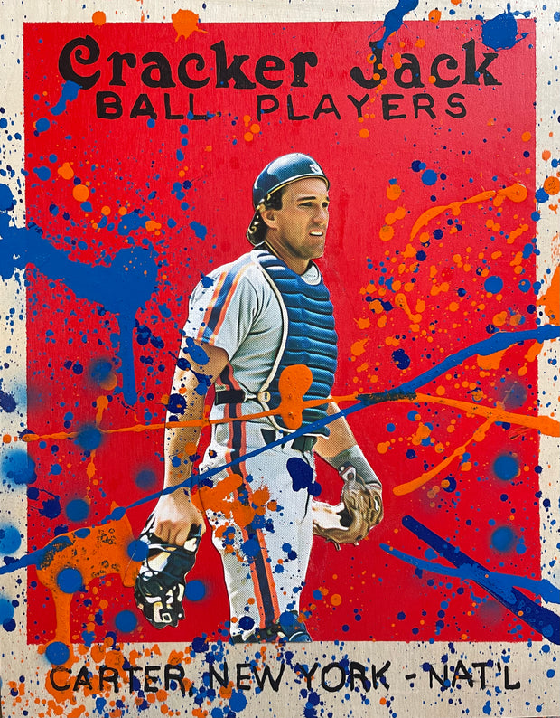 Gary Carter Cracker Jack, 2022. 1/1 Original Art on 11X14 Wood Panel