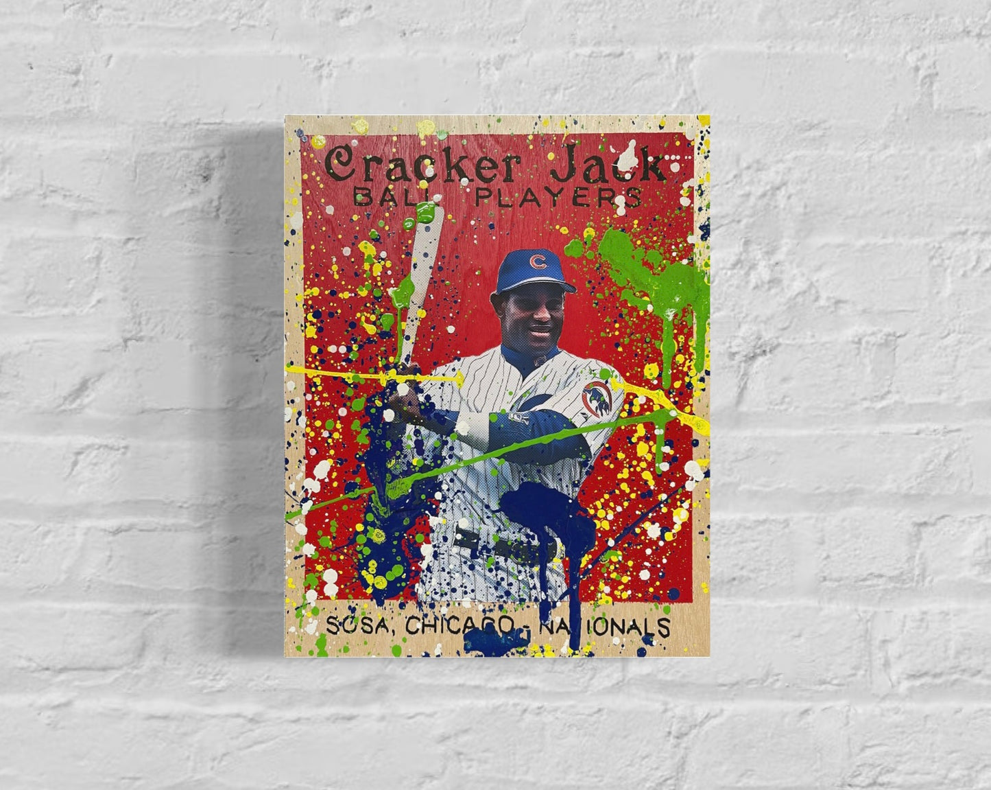 Sammy Sosa Cracker Jack, 2022. 1/1 Original Art on 11x14x1.5in Wood Panel