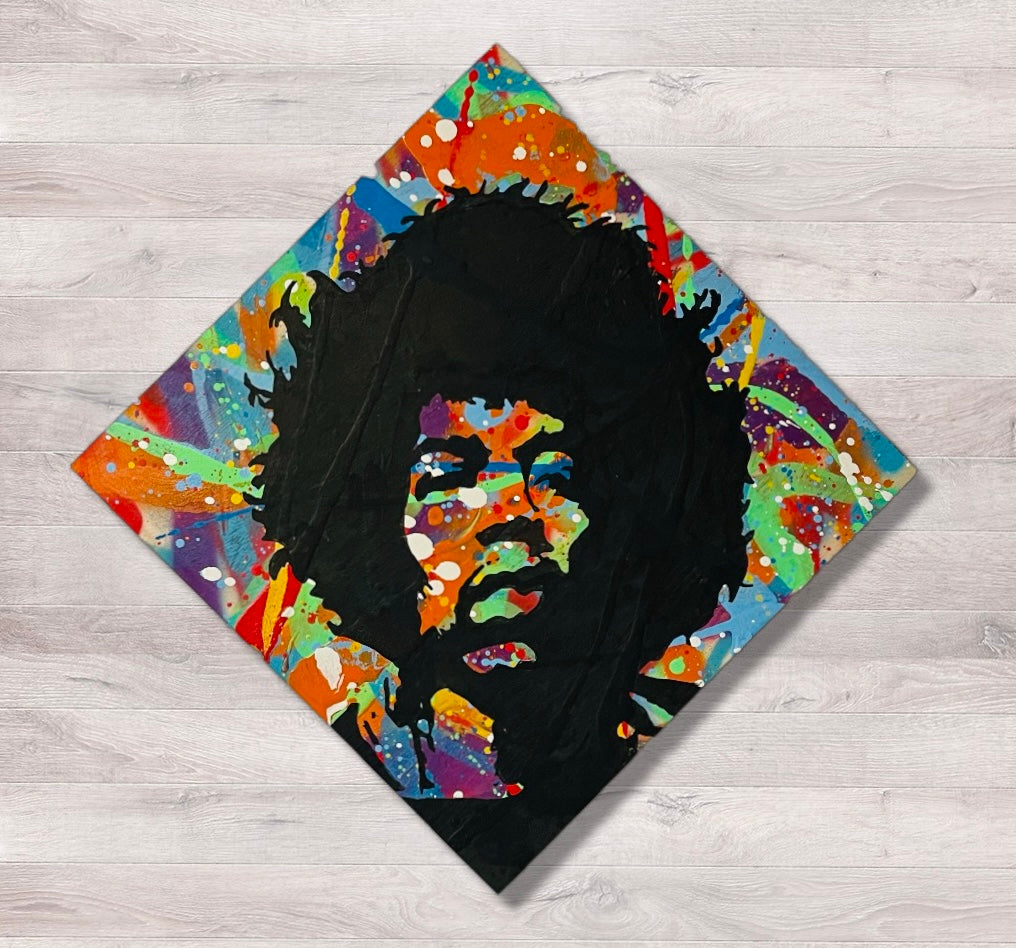 Jimi Hendrix, 2022. 1/1 Original art on 12X12 Wood Panel