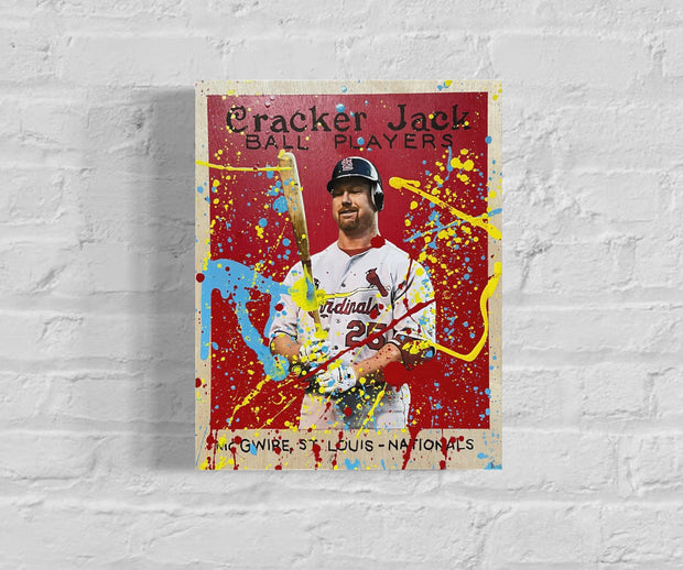 Mark McGwire Cracker Jack, 2022. 1/1 Original Art on 11x14x1.5in Wood Panel