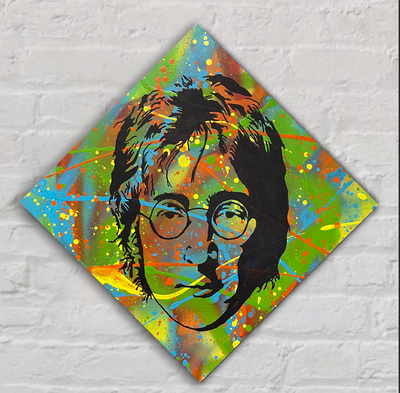 John Lennon, 2022. 1/1 Original Art on 12x12x1.5in Wood Panel