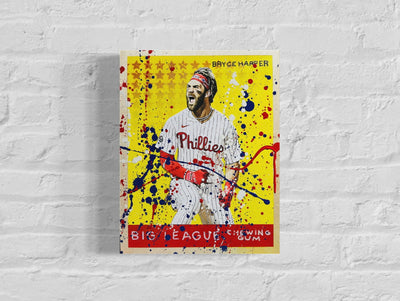 Bryce Harper Goudey, 2022. 1/1 Original Mixed Media on 11X14 Wood Panel