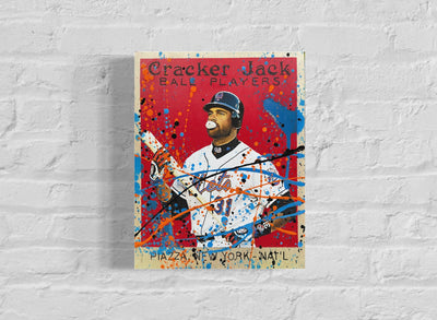 Mike Piazza Cracker Jack, 2022. 1/1 Original Mixed Media on 11X14 Wood Panel