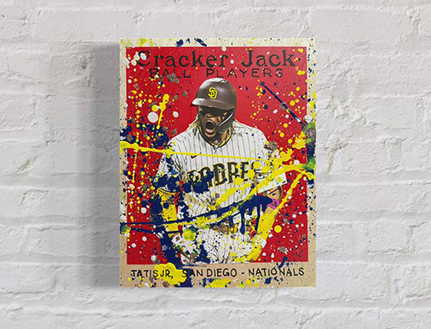 Fernando Tatis Jr. Cracker Jack, 2022. 1/1 Original Art on 11x14x1.5in Wood Panel